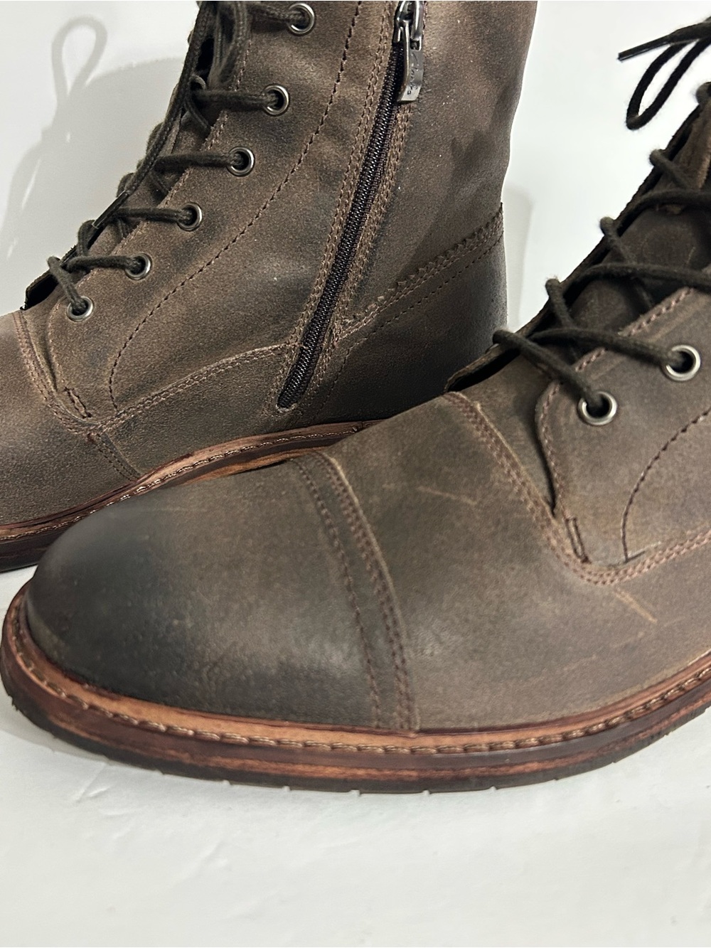 Men's Brown Lace-Up Leather Boots with Orange with Side Zipper by Clark’s - Picture 3 of 10